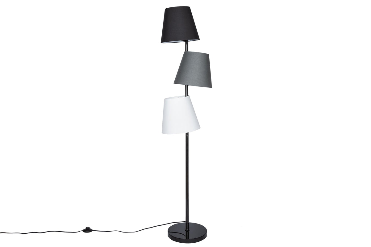 Lampadaire design LEVELS 163cm gris noir avec 3 abat-jour en lin