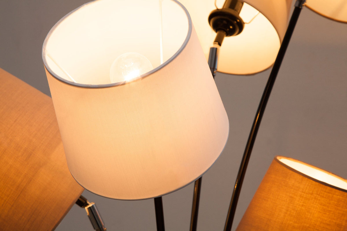 Lampadaire design LEVELS 176cm blanc beige marron avec 5 abat-jour en lin