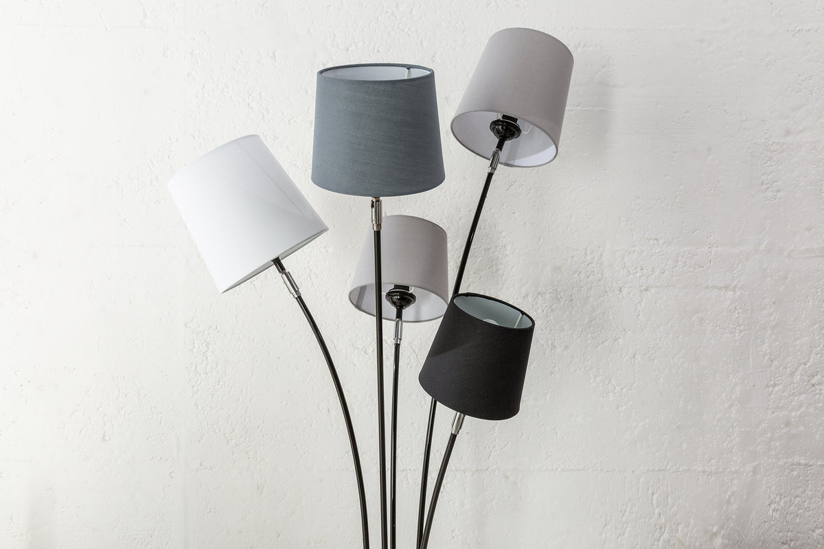 Lampadaire design LEVELS 176cm gris noir avec 5 abat-jour en lin