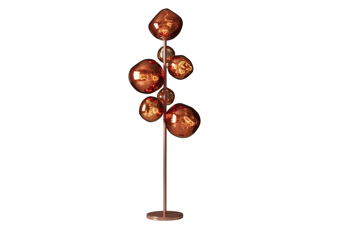 Lampadaire design LIQUID DIAMOND 170cm cuivre verre acier sept abat-jour lampe boule