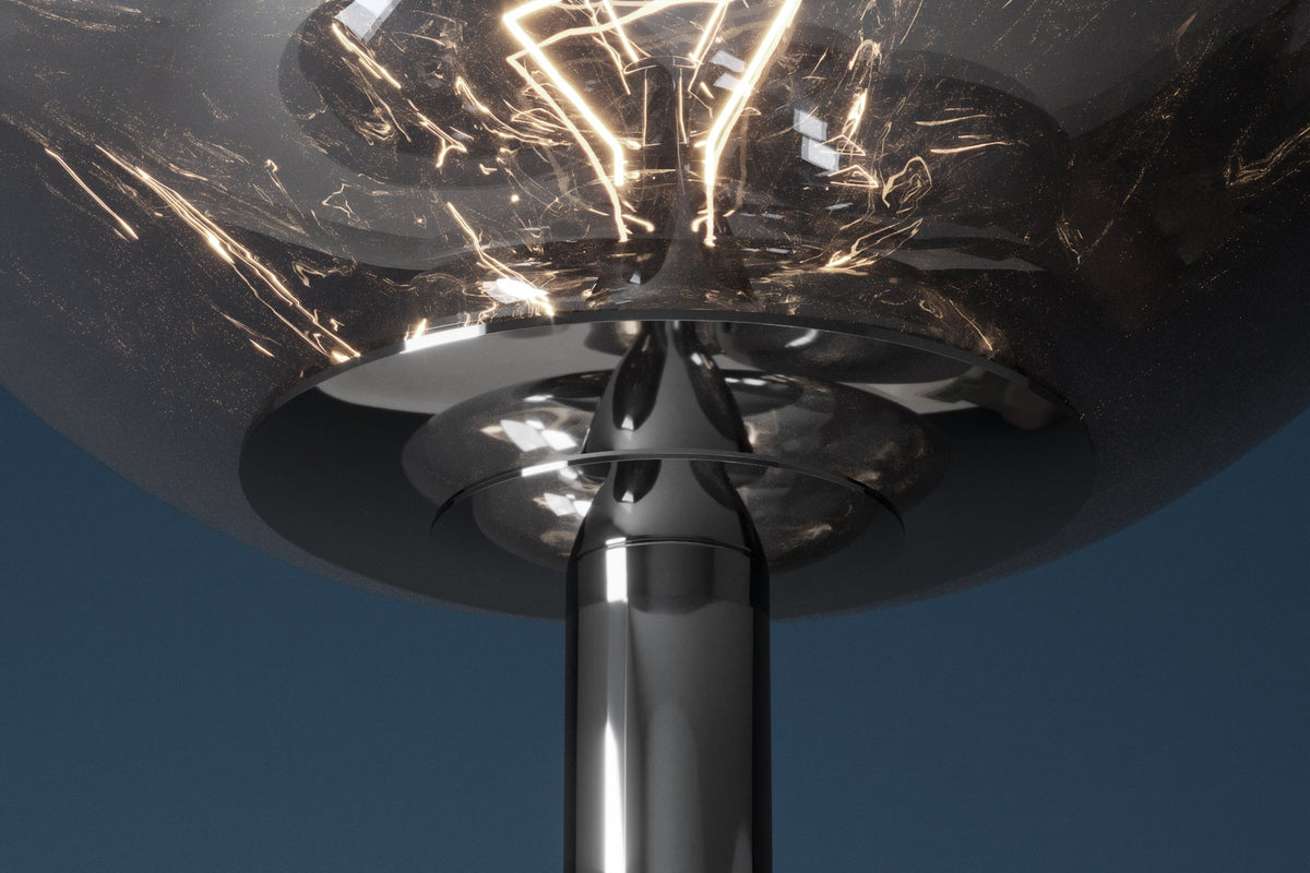 Lampadaire design LIQUID DIAMOND 170cm verre fumé acier sept abat-jour lampe boule