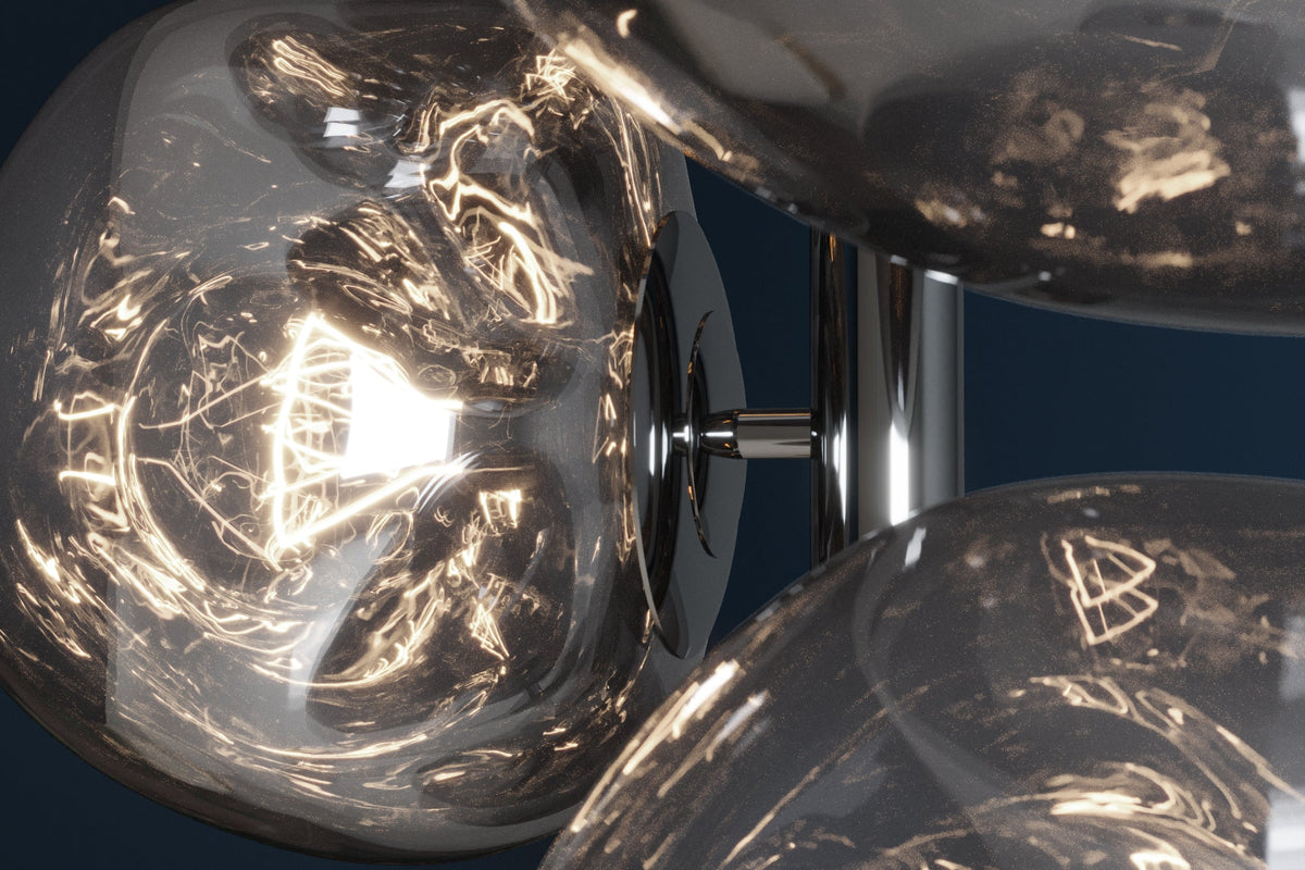 Lampadaire design LIQUID DIAMOND 170cm verre fumé acier sept abat-jour lampe boule