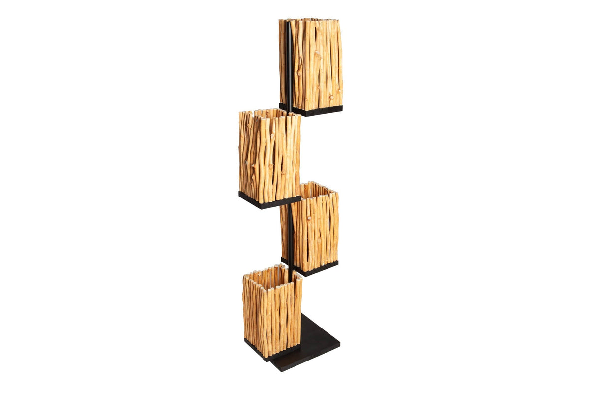Lampadaire fait main EUPHORIA 154cm en bois de longane avec quatre abat-jour