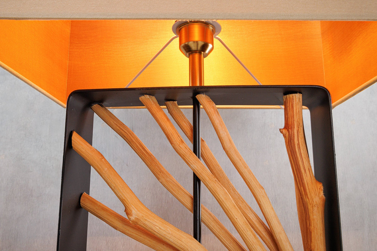 Lampadaire fait main EUPHORIA 165cm bois de longane naturel beige avec abat-jour