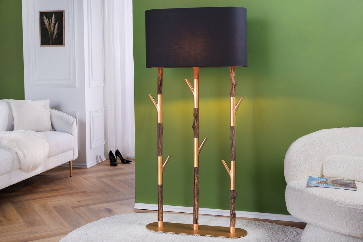 Lampadaire fait main WARDROBE 155cm noir doré bois de fer naturel bois massif