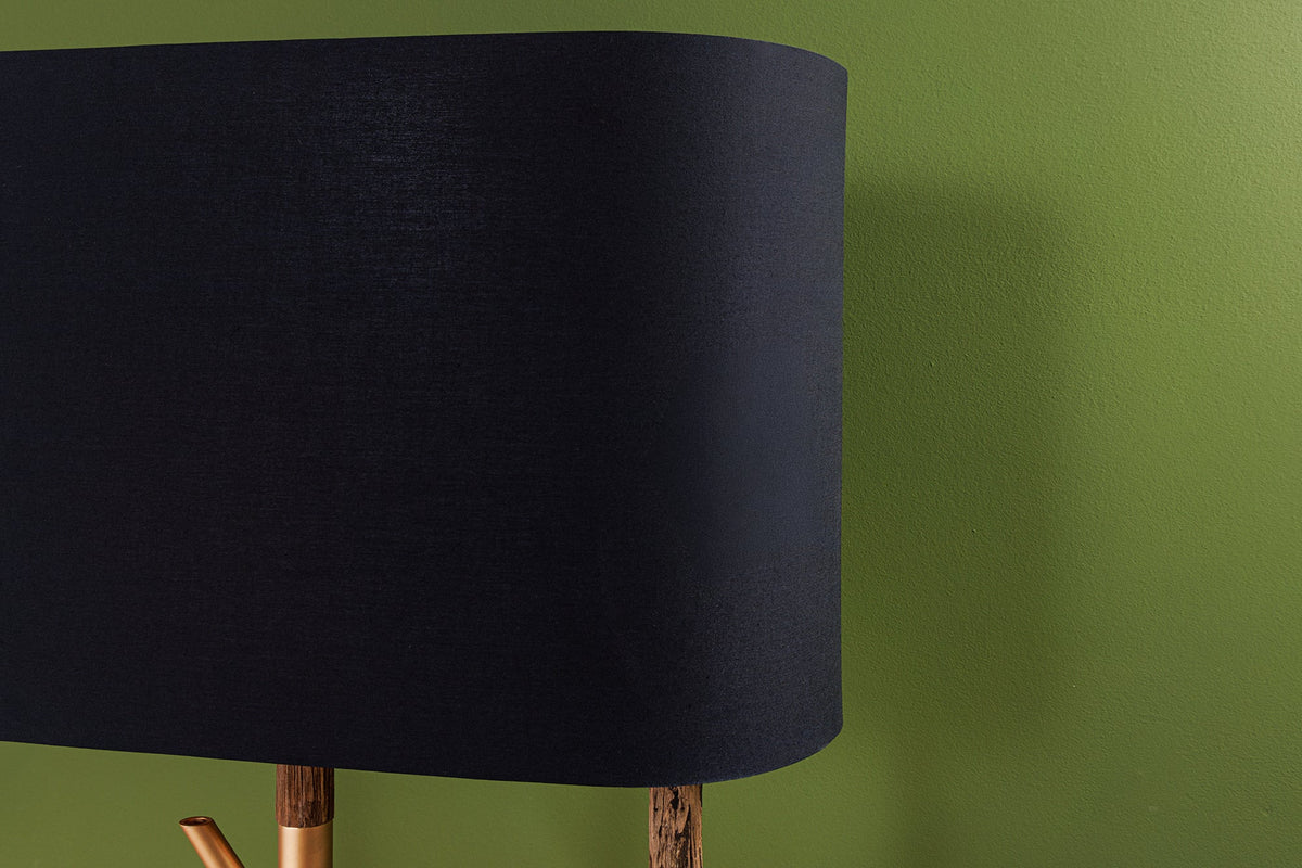 Lampadaire fait main WARDROBE 155cm noir doré bois de fer naturel bois massif