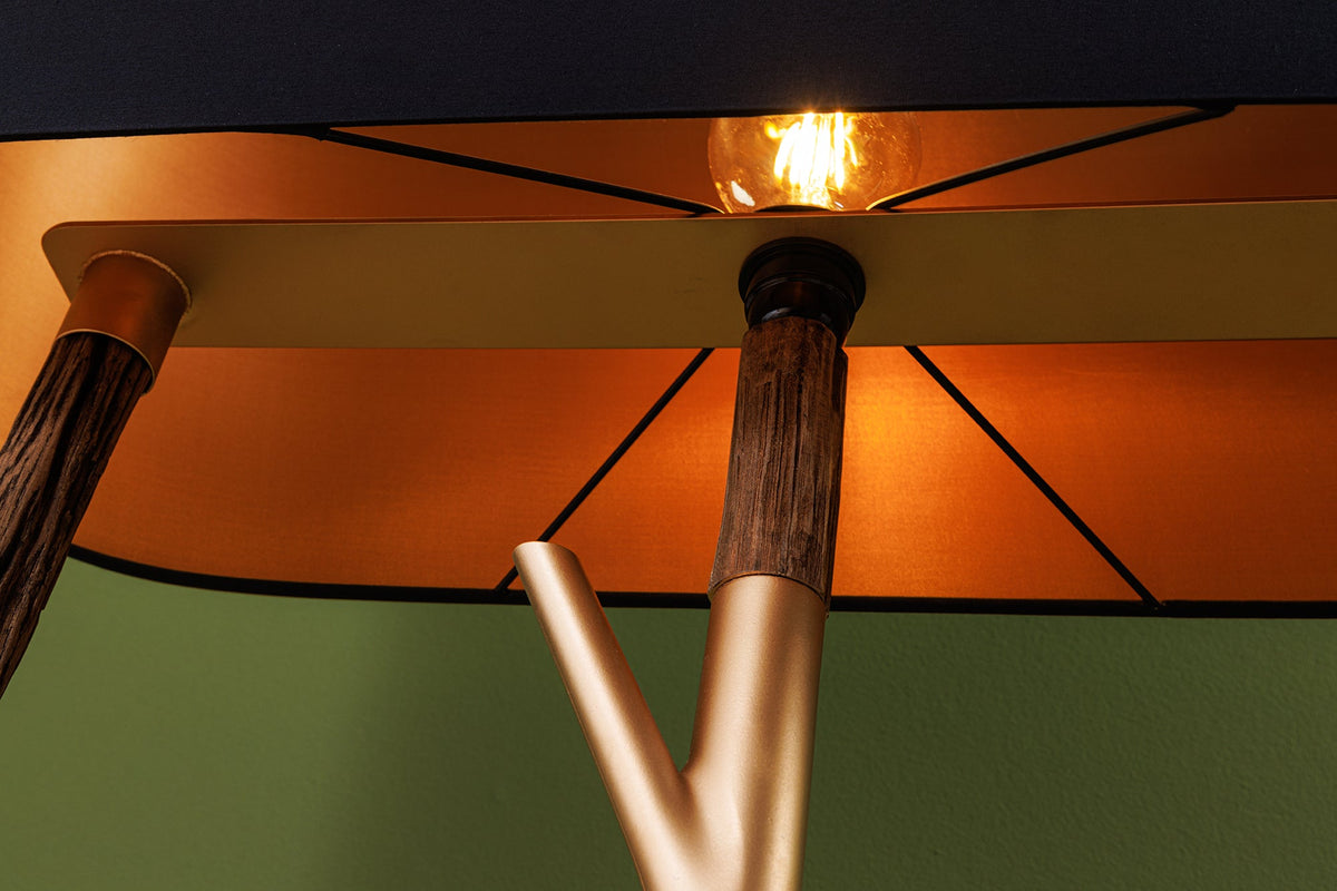 Lampadaire fait main WARDROBE 155cm noir doré bois de fer naturel bois massif