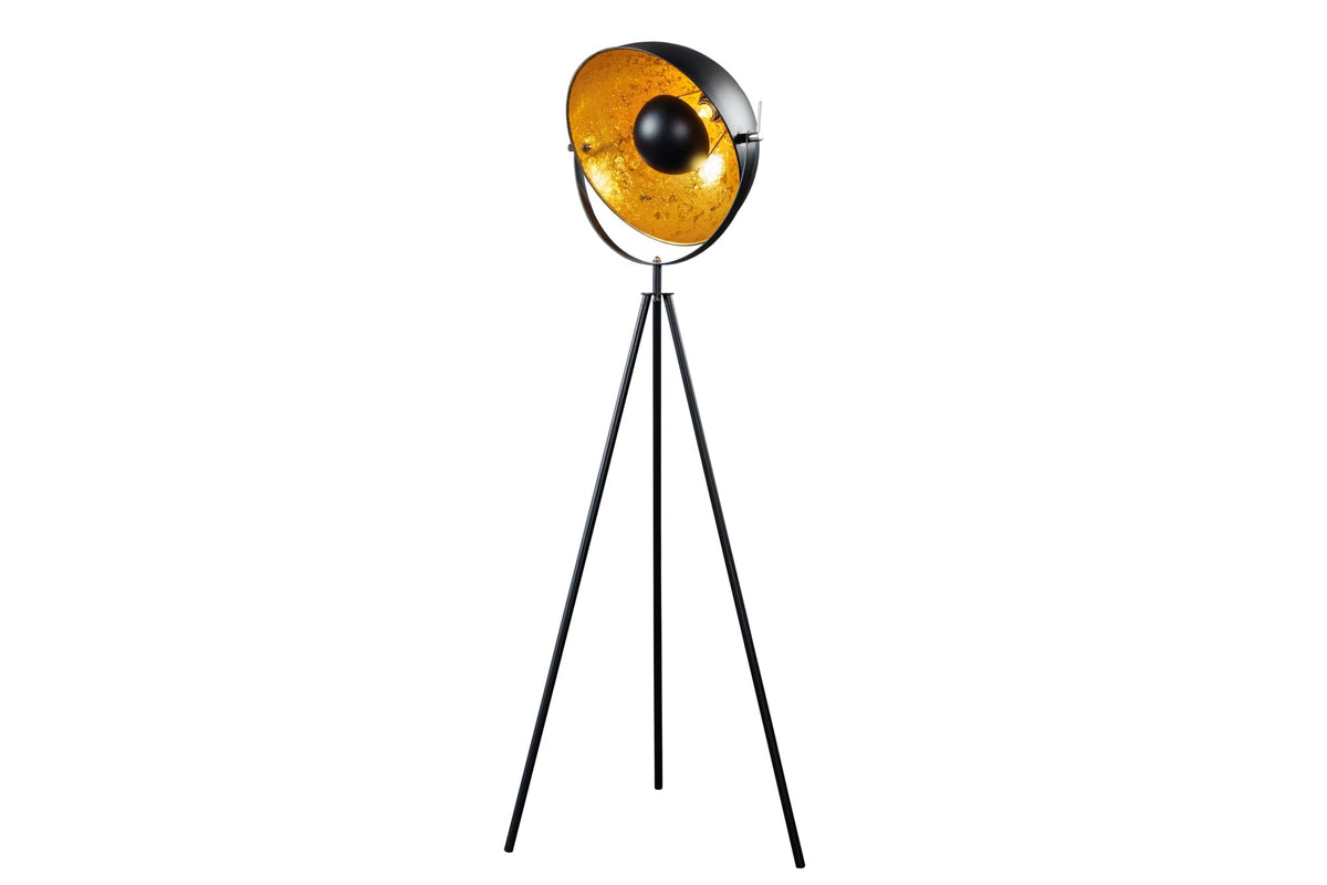 Lampadaire industriel STUDIO 150cm aspect feuille d’or noir abat-jour inclinable