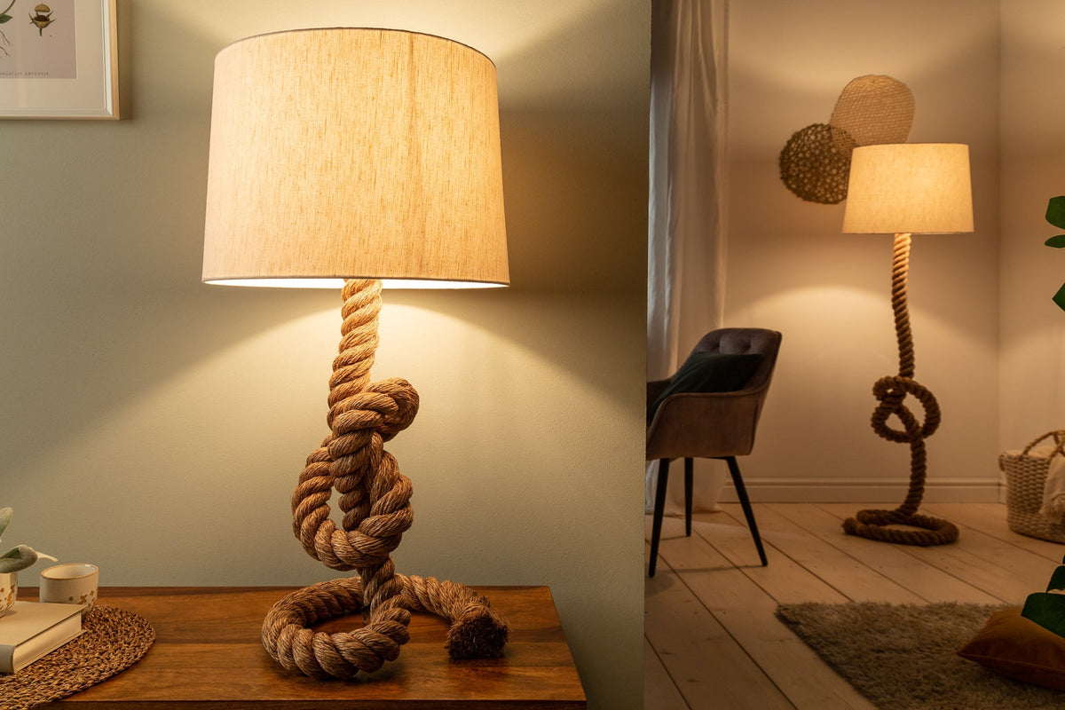 Lampadaire maritime SEVEN SEAS 80cm lampe de table en corde abat-jour en lin