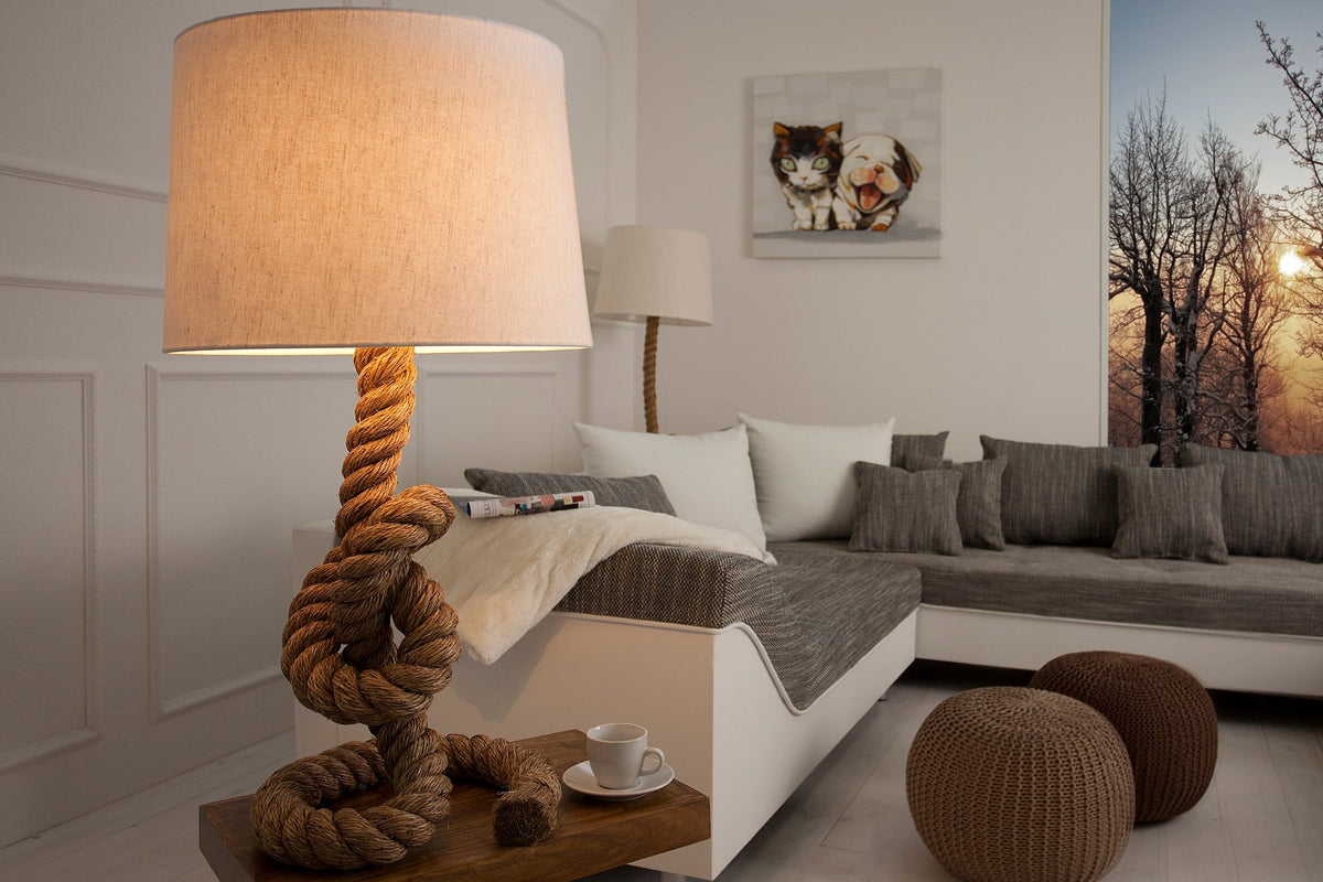 Lampadaire maritime SEVEN SEAS 80cm lampe de table en corde abat-jour en lin