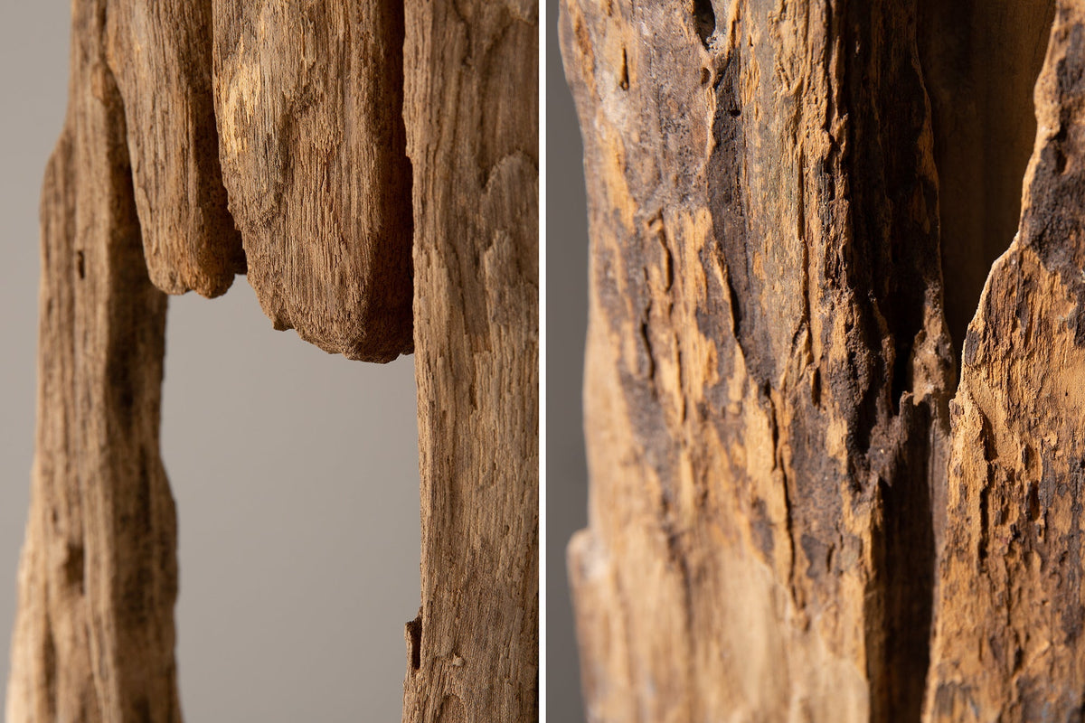Lampadaire massif BARRACUDA 177cm coton acacia naturel abat-jour tronc d’arbre noir