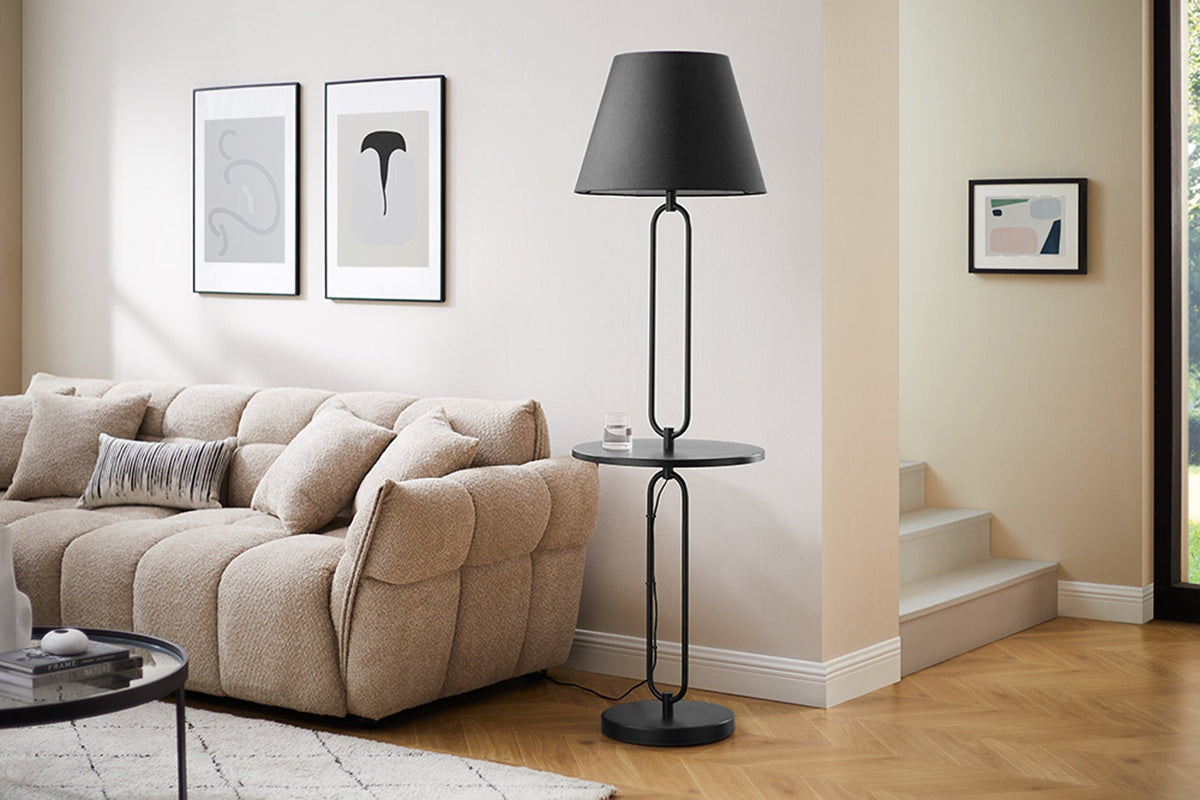 Lampadaire moderne table d’appoint SERVANT 175cm métal noir rond