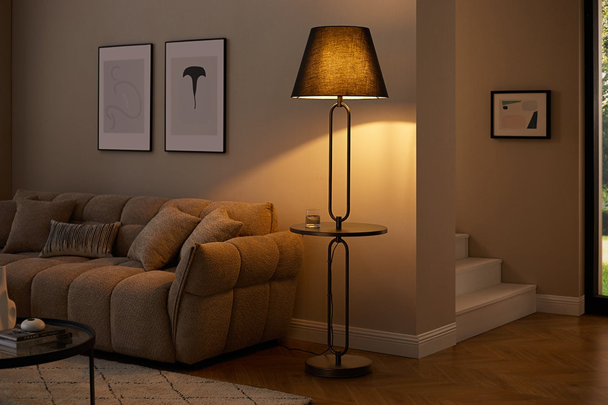 Lampadaire moderne table d’appoint SERVANT 175cm métal noir rond
