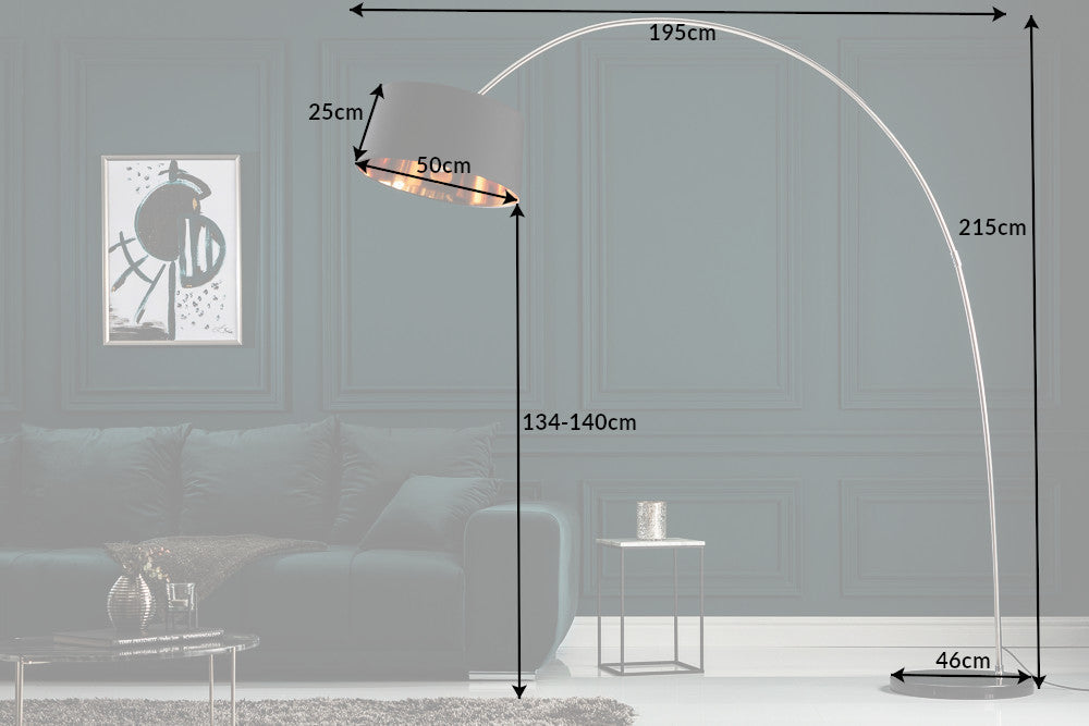 Lampe à arc design FORMA 215cm lampadaire noir doré avec socle en marbre