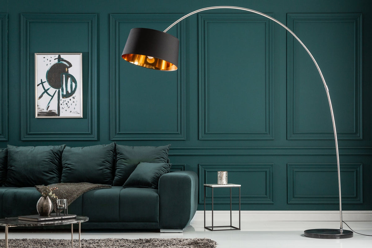 Lampe à arc design FORMA 215cm lampadaire noir doré avec socle en marbre