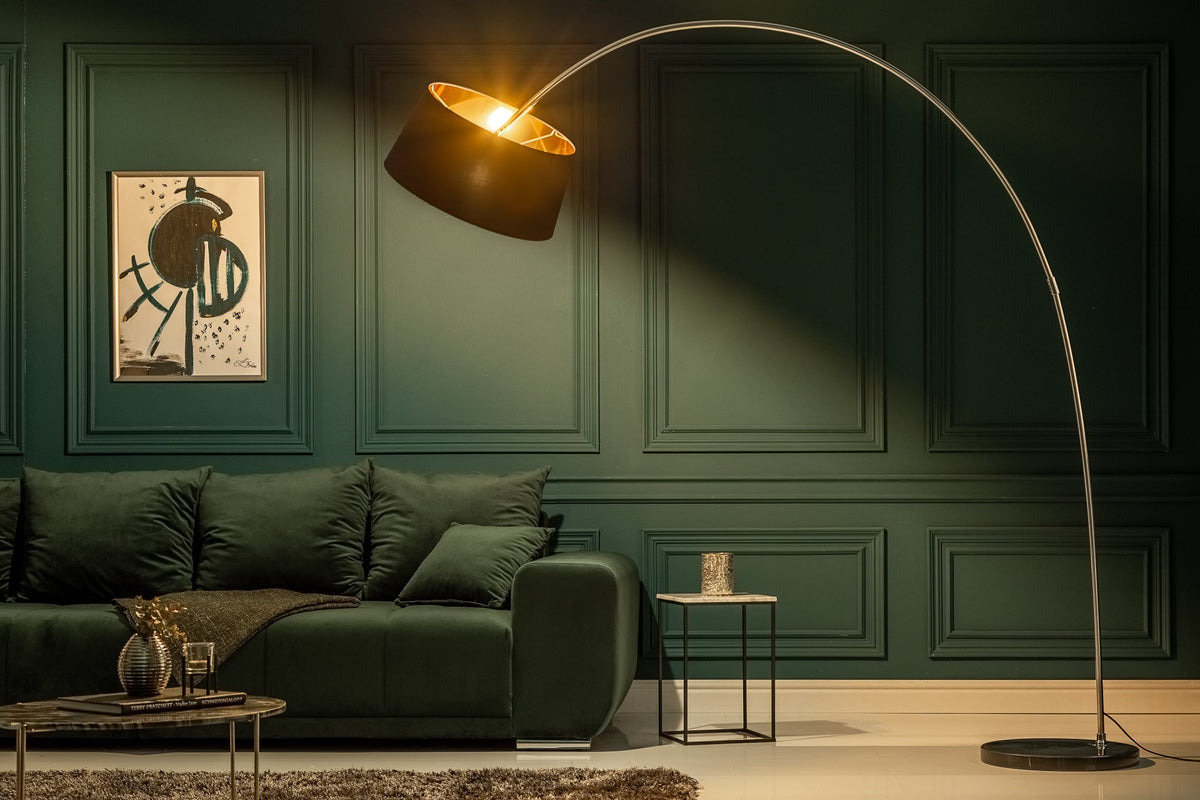 Lampe à arc design FORMA 215cm lampadaire noir doré avec socle en marbre