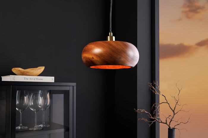 Lampe à suspension ronde ALVA 25cm en bois d’acacia naturel et en fer