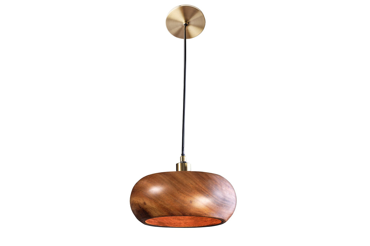Lampe à suspension ronde ALVA 25cm en bois d’acacia naturel et en fer