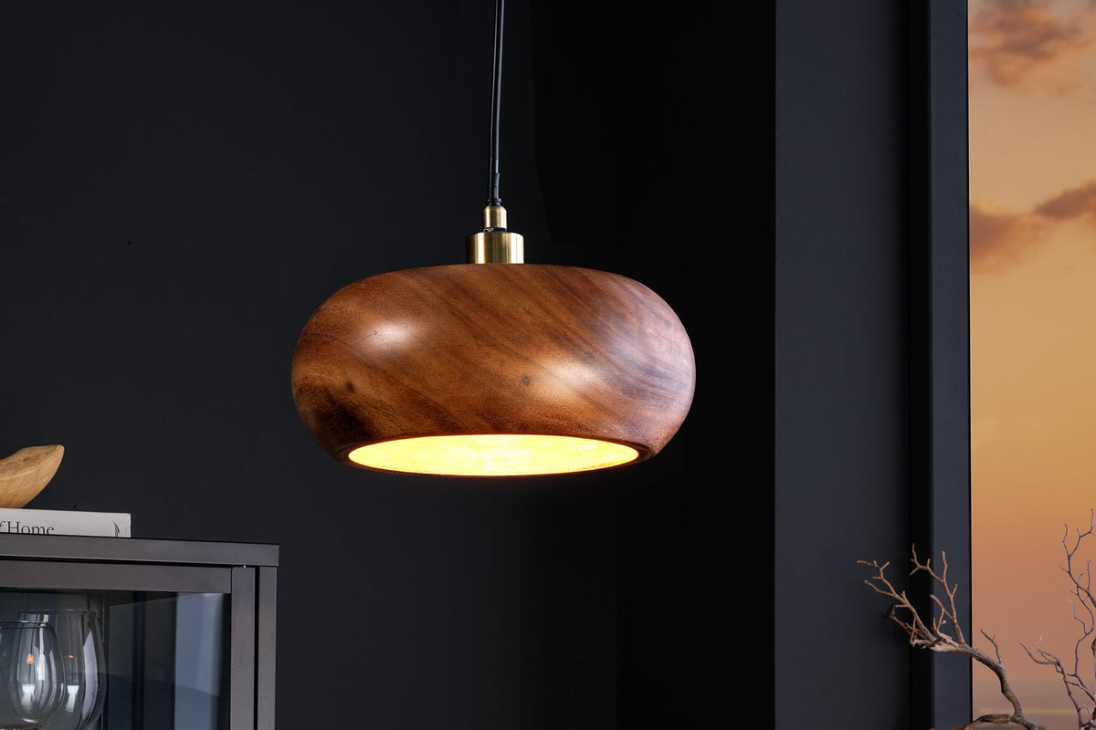 Lampe à suspension ronde ALVA 25cm en bois d’acacia naturel et en fer