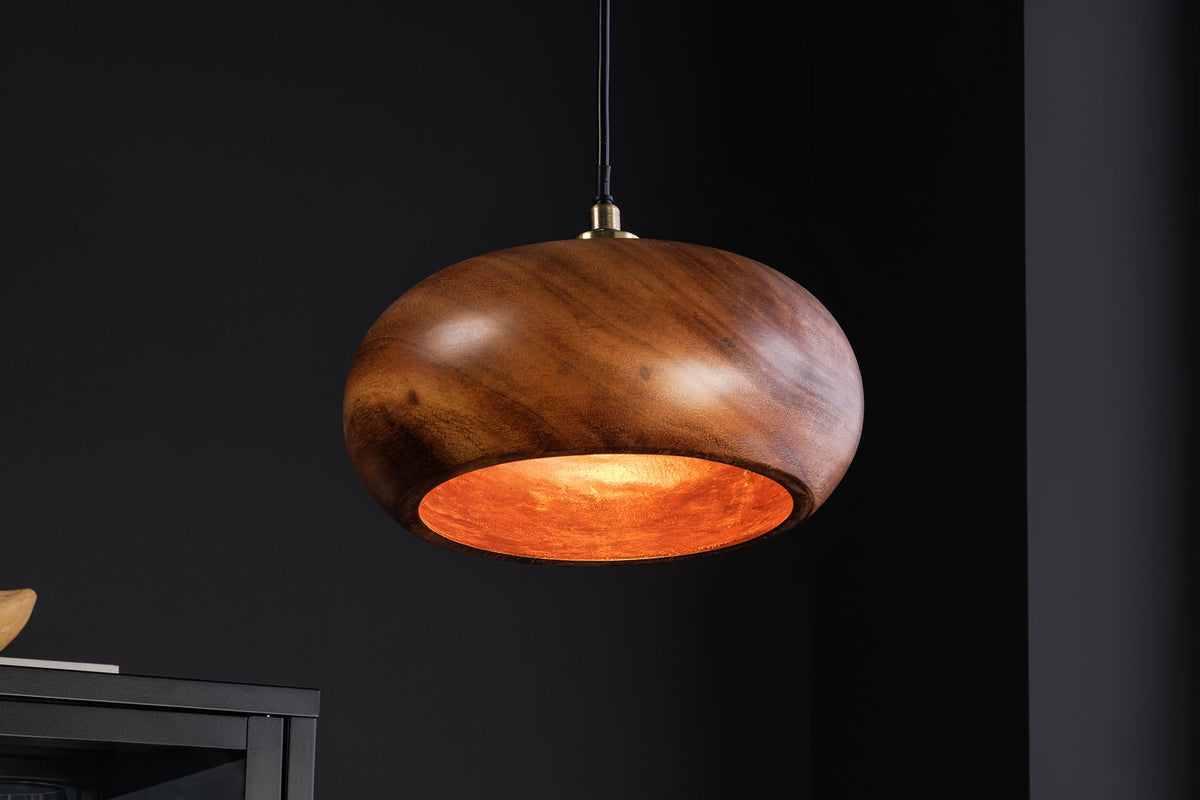 Lampe à suspension ronde ALVA 25cm en bois d’acacia naturel et en fer