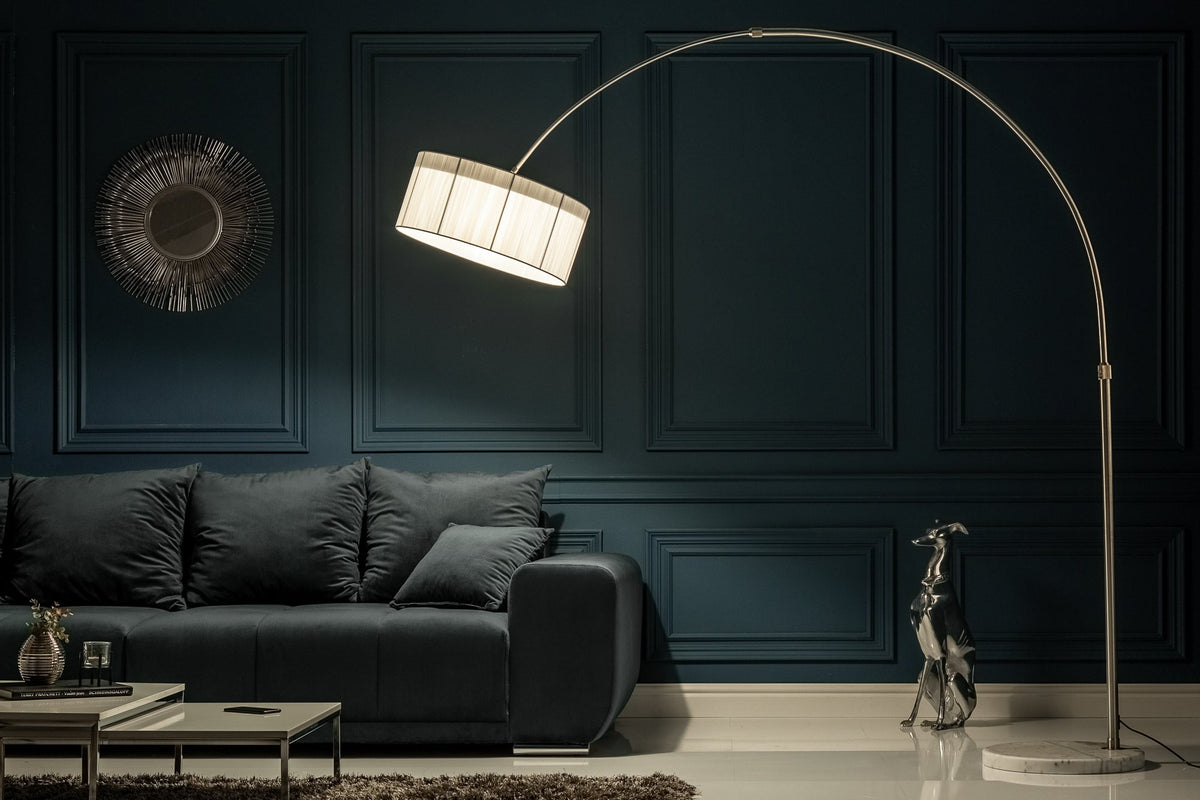 Lampe arc design EXTENSO 230cm lampadaire blanc avec socle en marbre blanc