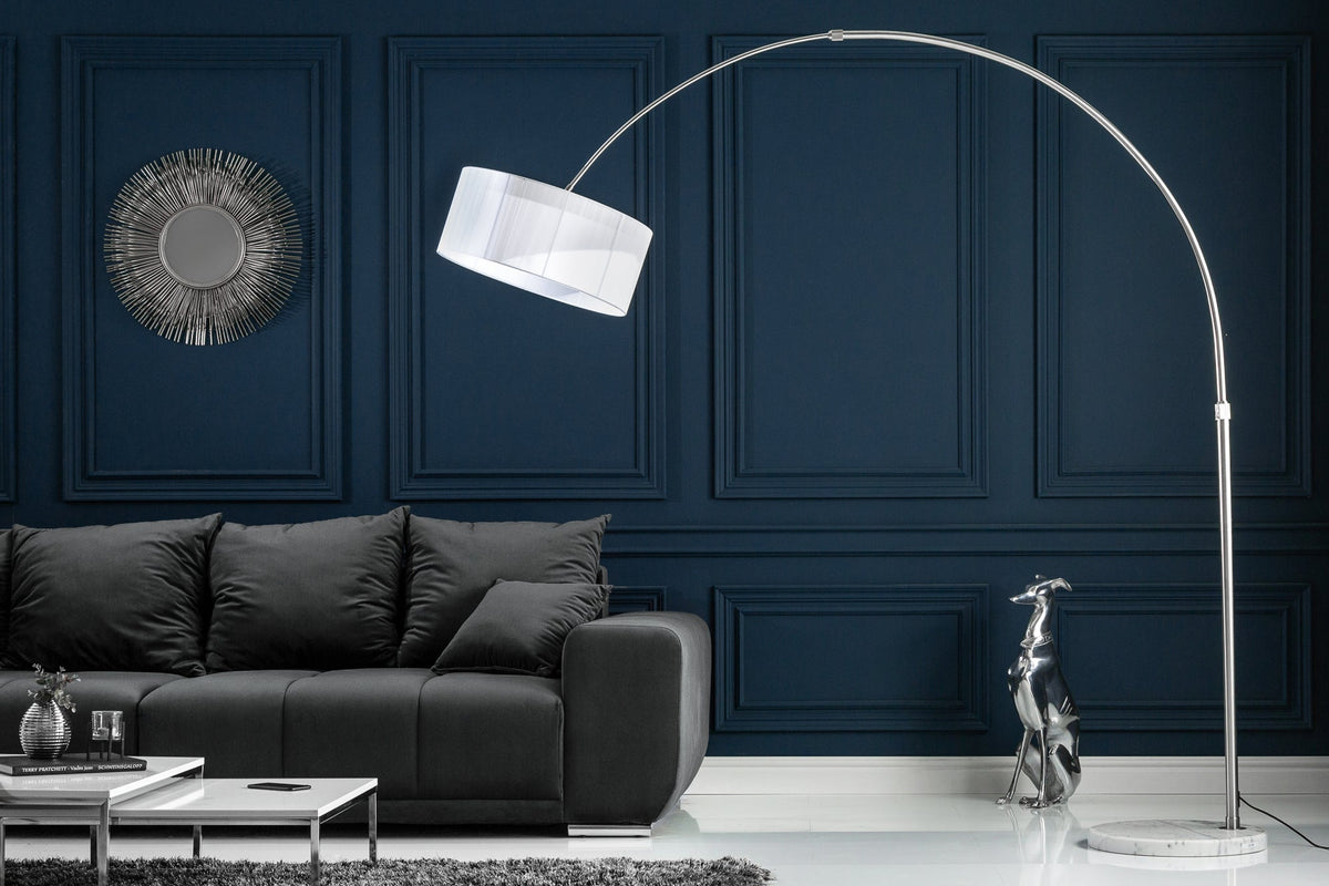 Lampe arc design EXTENSO 230cm lampadaire blanc avec socle en marbre blanc