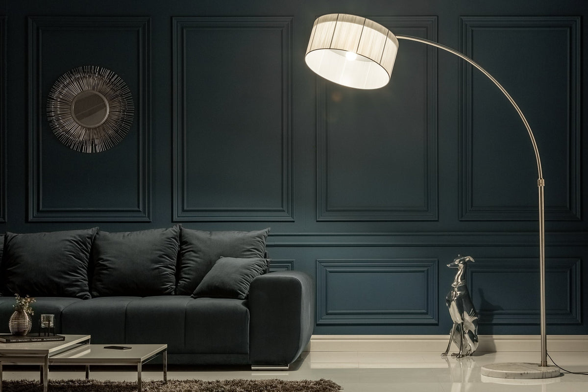 Lampe arc design EXTENSO 230cm lampadaire blanc avec socle en marbre blanc