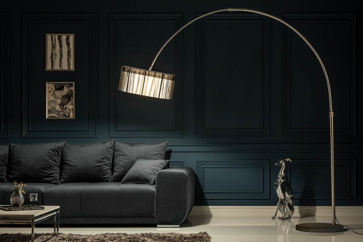 Lampe arc design EXTENSO 230cm lampadaire noir avec socle en marbre