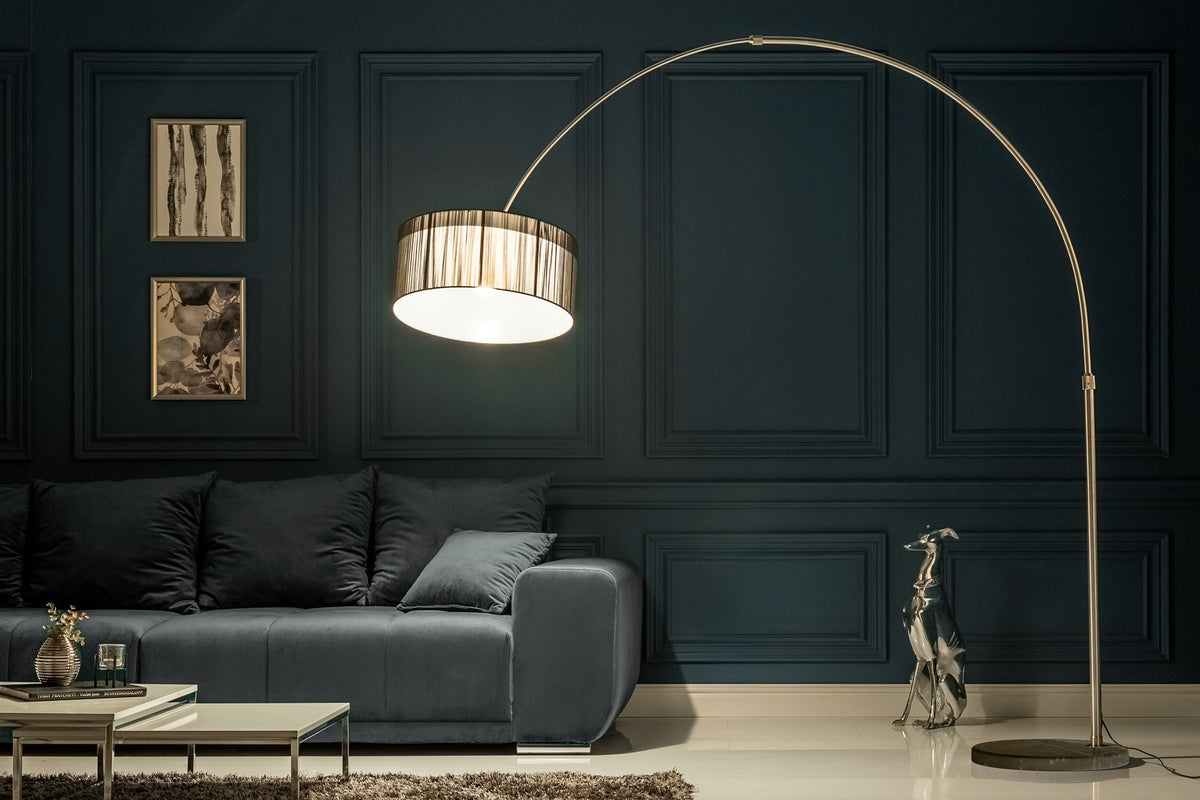 Lampe arc design EXTENSO 230cm lampadaire noir avec socle en marbre