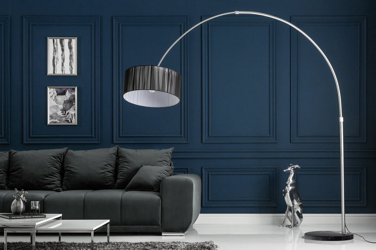 Lampe arc design EXTENSO 230cm lampadaire noir avec socle en marbre
