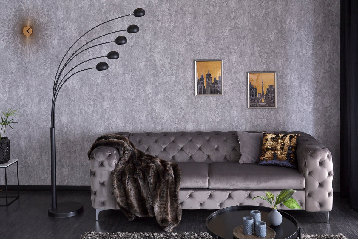 Lampe arc design FIVE LIGHTS 210cm lampadaire noir doré avec socle en marbre
