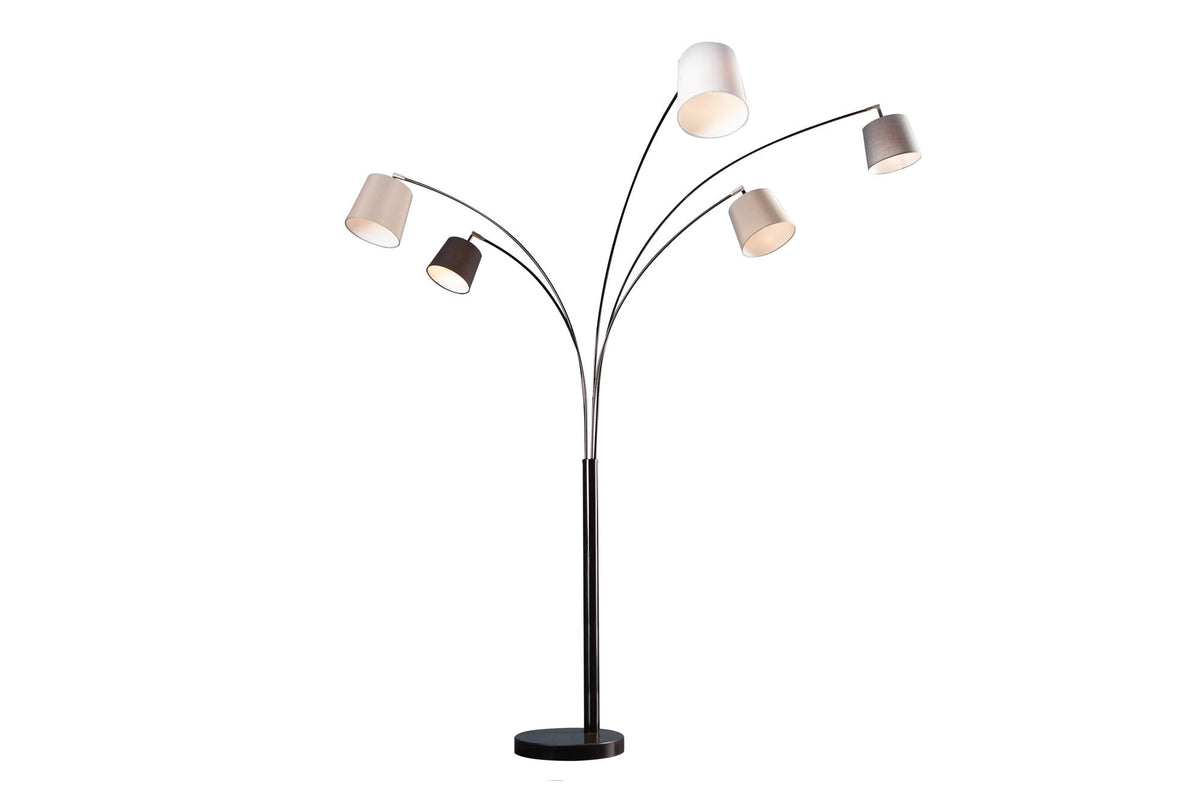 Lampe arc design LEVELS 205cm noir gris 5 abat-jour lin lampadaire