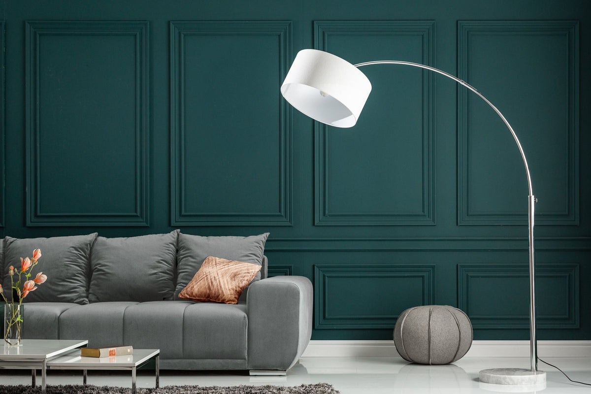 Lampe arc extensible LOUNGE DEAL 170-200cm lampadaire abat-jour en lin blanc