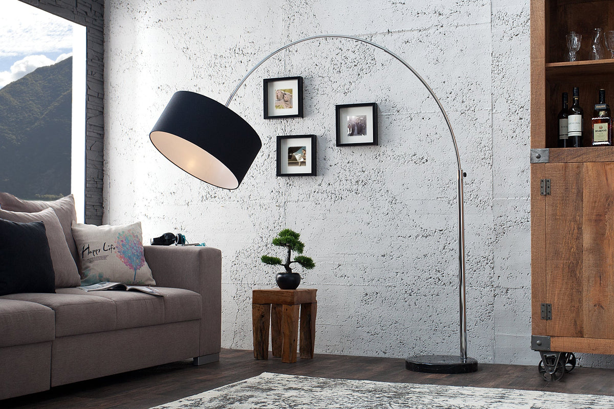 Lampe arc extensible LOUNGE DEAL 170-200cm lampadaire abat-jour en lin noir