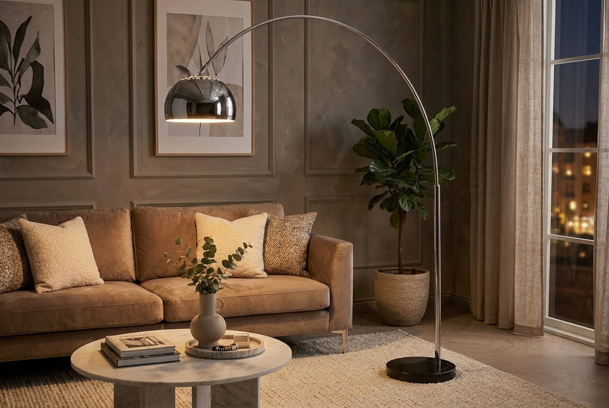 Lampe arc extensible LOUNGE DEAL 170-210cm lampadaire socle marbre chromé