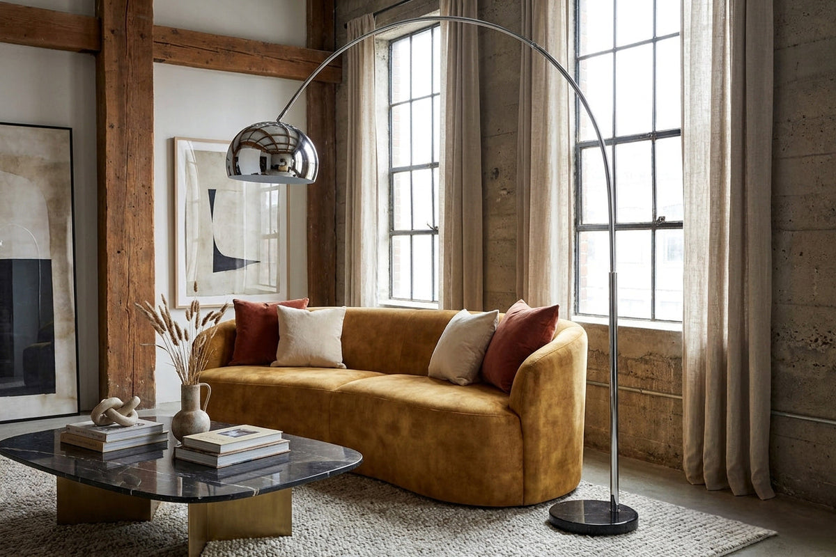 Lampe arc extensible LOUNGE DEAL 170-210cm lampadaire socle marbre chromé