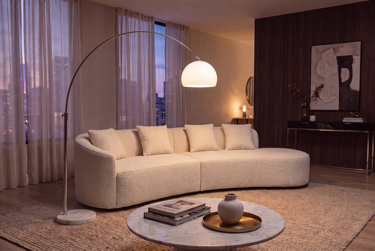 Lampe arc extensible LOUNGE DEAL 175-205cm lampadaire socle marbre blanc