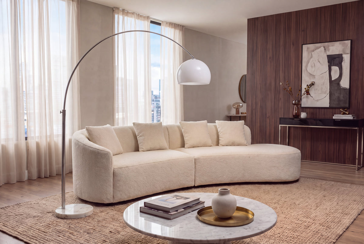 Lampe arc extensible LOUNGE DEAL 175-205cm lampadaire socle marbre blanc