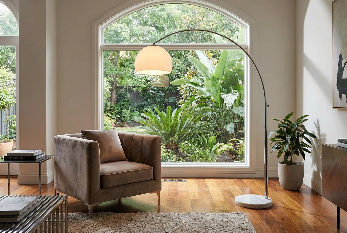 Lampe arc extensible LOUNGE DEAL 175-205cm lampadaire socle marbre blanc