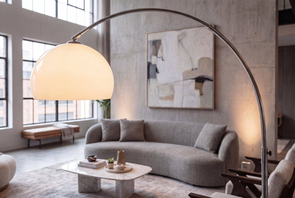 Lampe arc extensible LOUNGE DEAL 175-205cm lampadaire socle marbre blanc