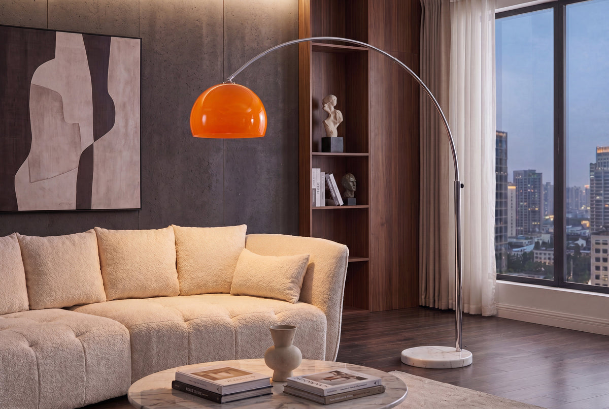 Lampe arc extensible LOUNGE DEAL 175-205cm lampadaire socle marbre orange