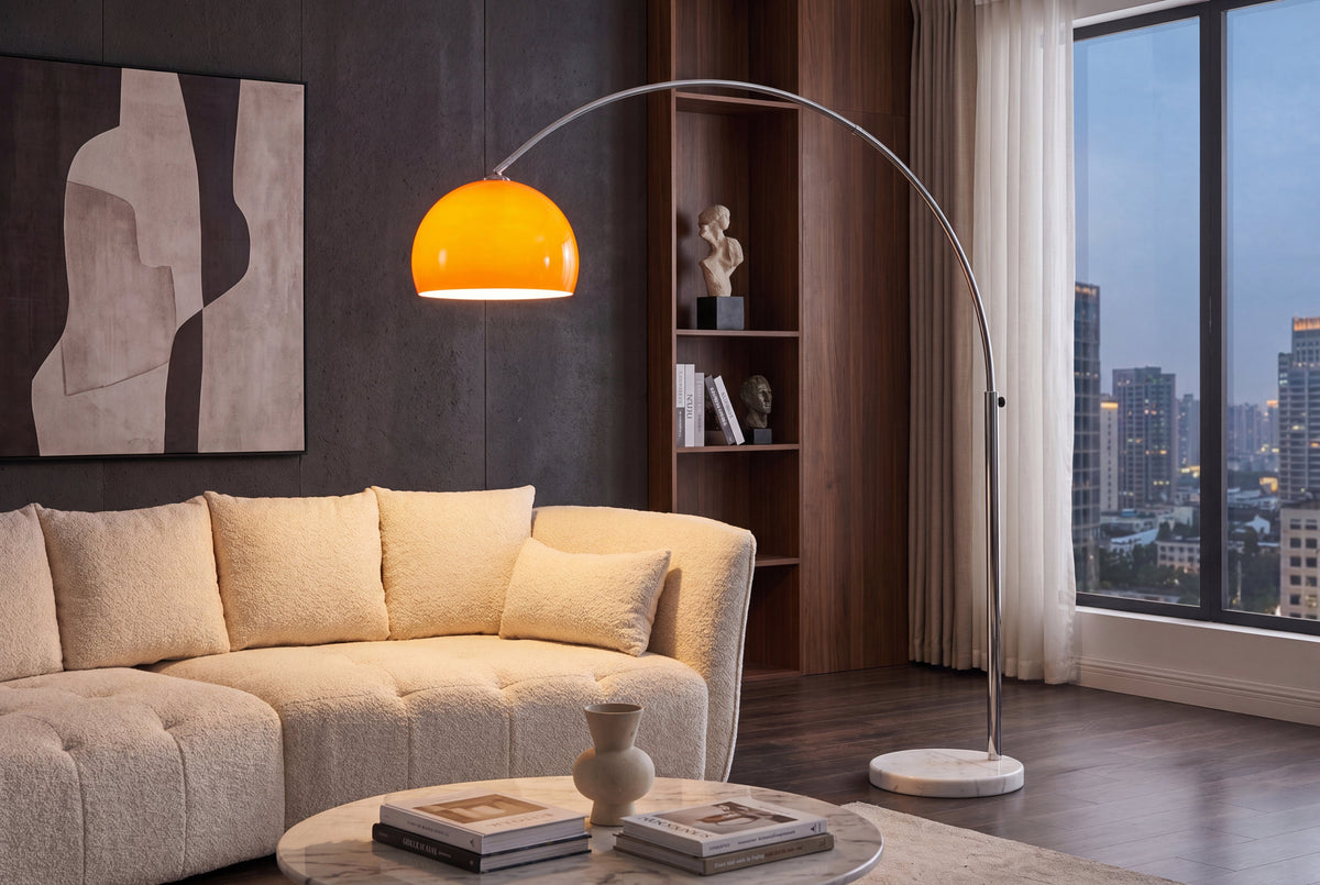 Lampe arc extensible LOUNGE DEAL 175-205cm lampadaire socle marbre orange