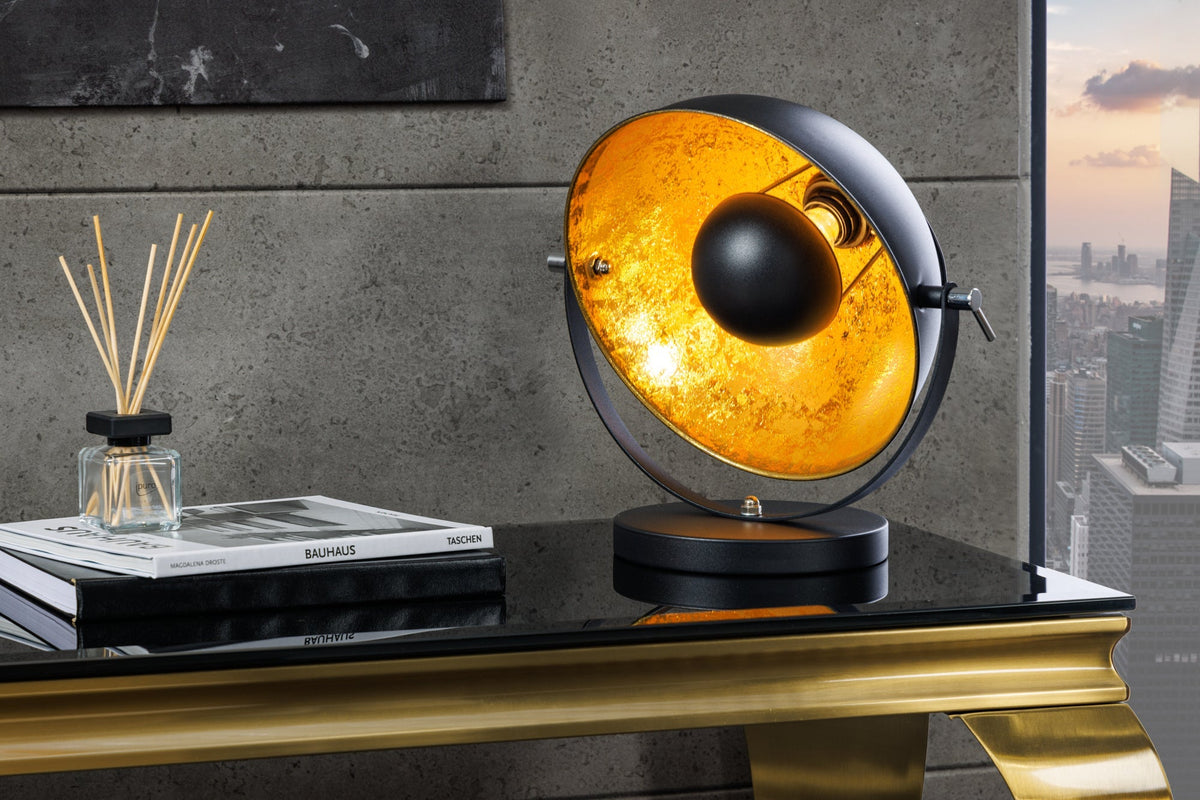 Lampe de bureau au design industriel STUDIO 40cm noir finition feuille d'or abajour inclinable