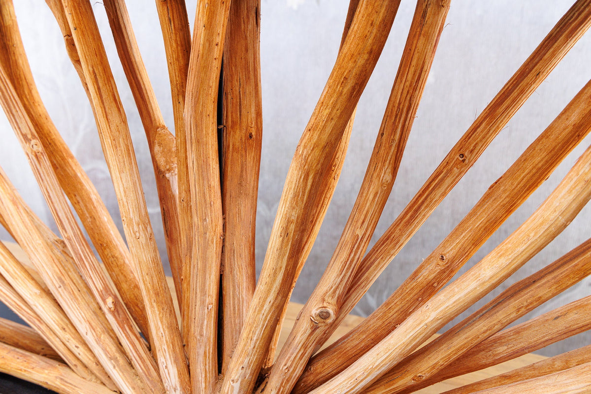Lampe de table artisanale EUPHORIA 80cm naturel bois de Longan beige avec abat-jour en lin
