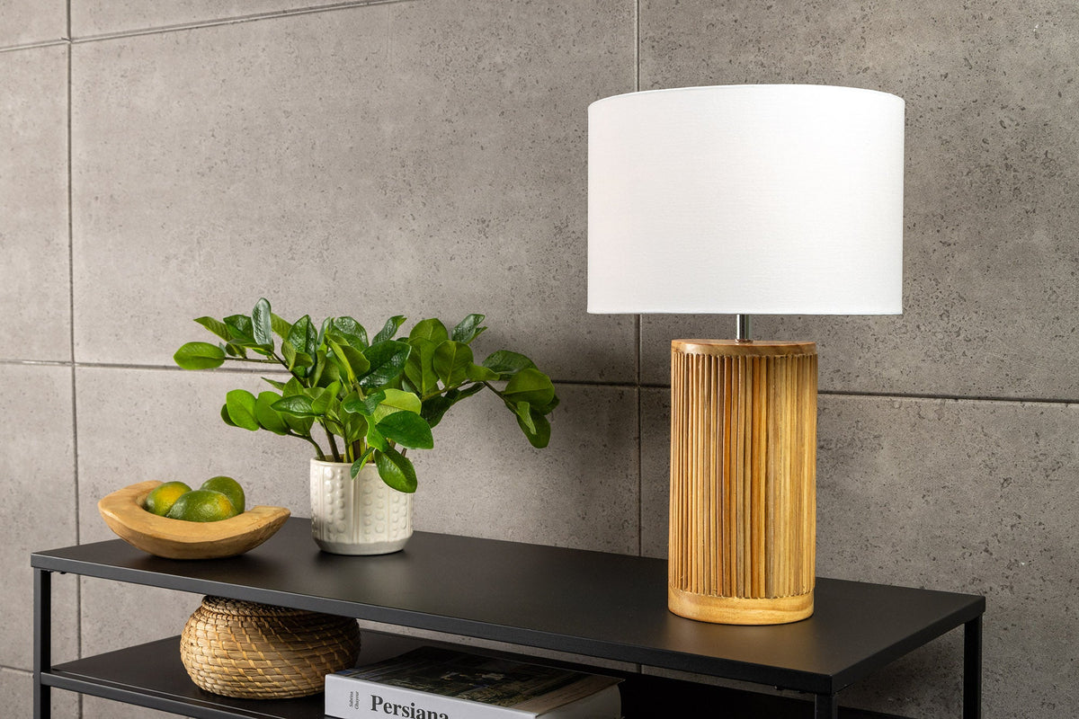Lampe de table artisanale GATSBY 50cm naturel blanc saule et pin