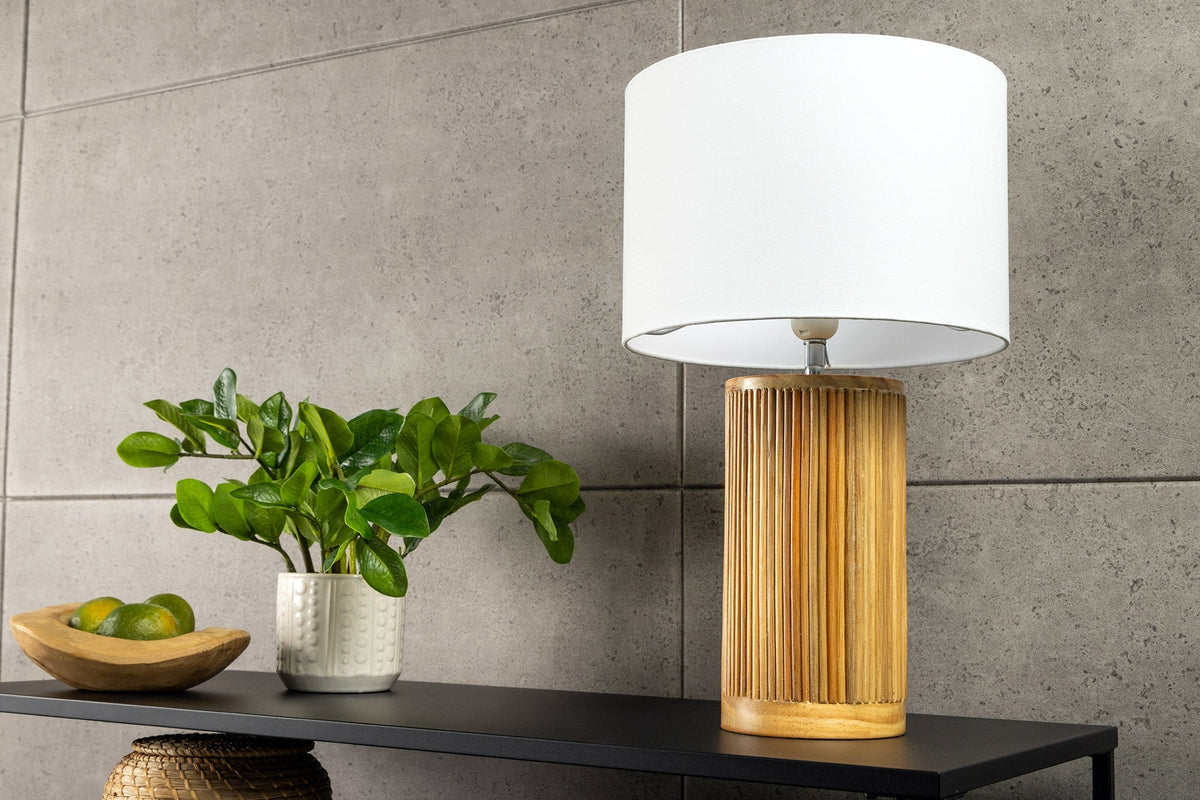 Lampe de table artisanale GATSBY 50cm naturel blanc saule et pin