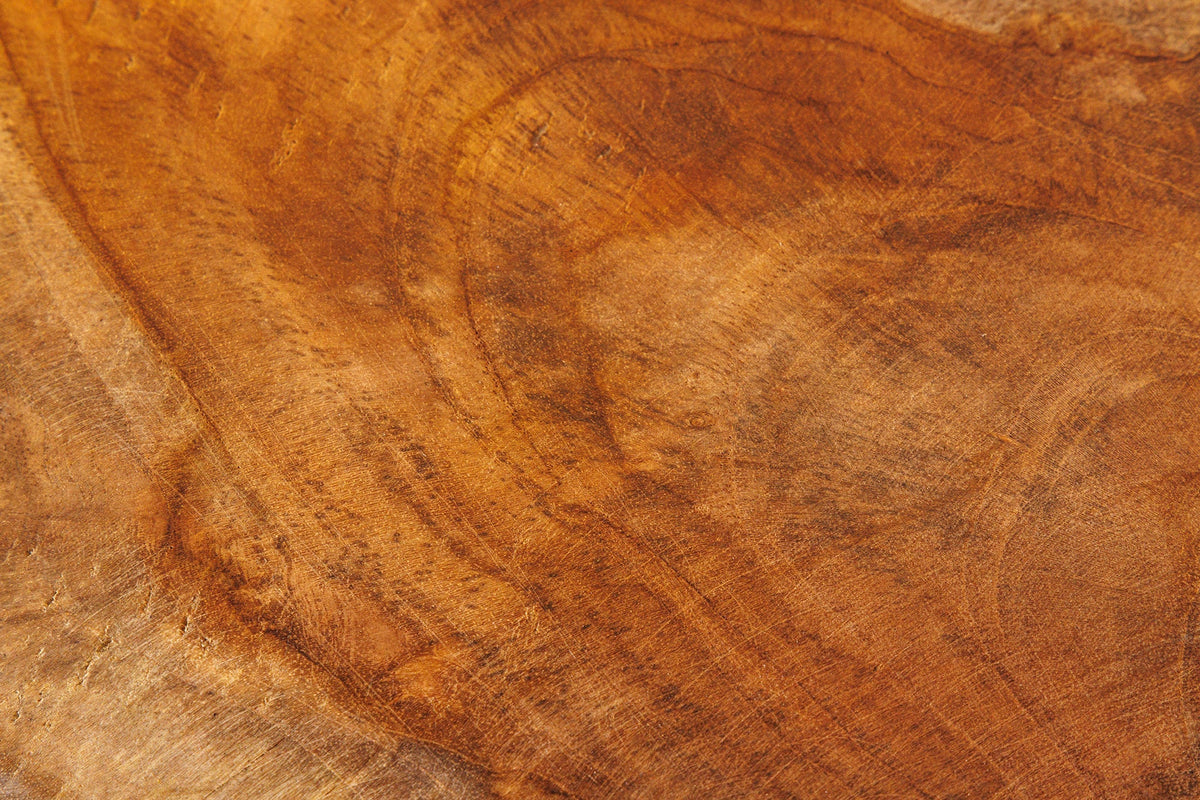 Lampe de table artisanale HYPNOTIC 50cm en teck naturel beige avec abat-jour en lin.