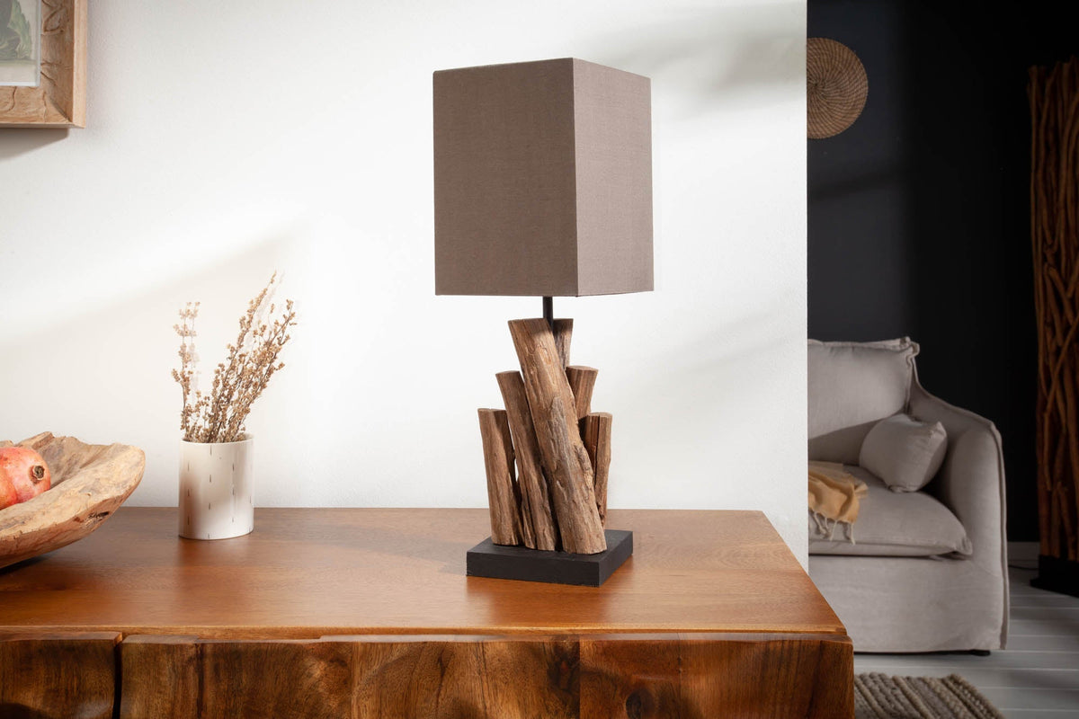 Lampe de table artisanale PURE NATURE 45cm bois d'acier avec abat-jour en coton