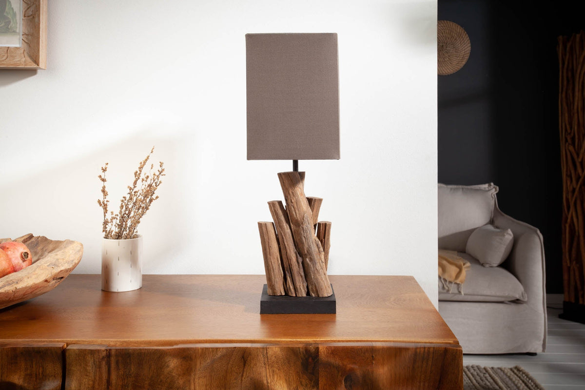 Lampe de table artisanale PURE NATURE 45cm bois d'acier avec abat-jour en coton
