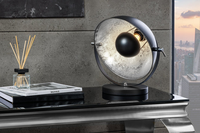 Lampe de table au design industriel STUDIO 40cm noir aspect feuille d'argent abat-jour inclinable